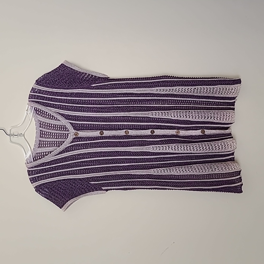 Vintage Stripes Cream/purple Button Front Knitted Cardigan Sweater Size L